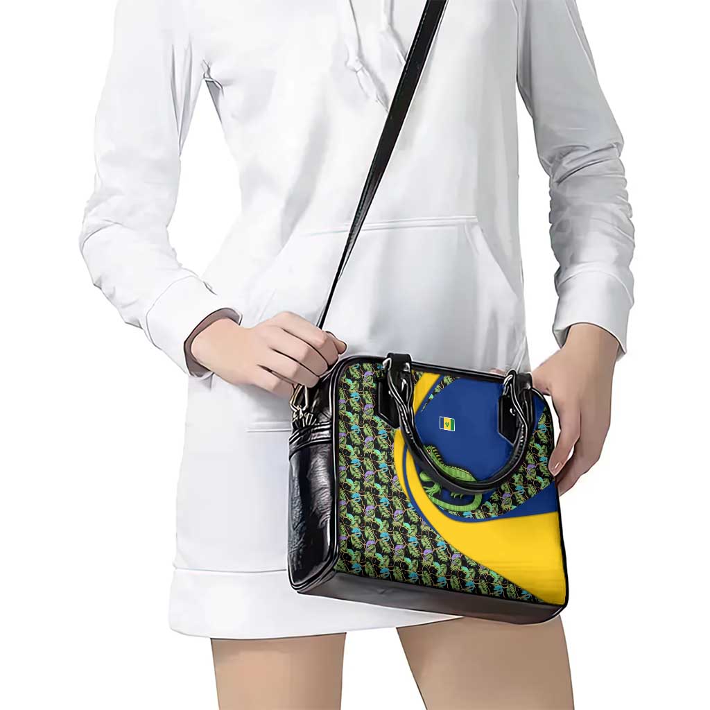 Saint Vincent and the Grenadines Iguana Shoulder Handbag with Tropical Leaf Pattern and National Flag TS04
