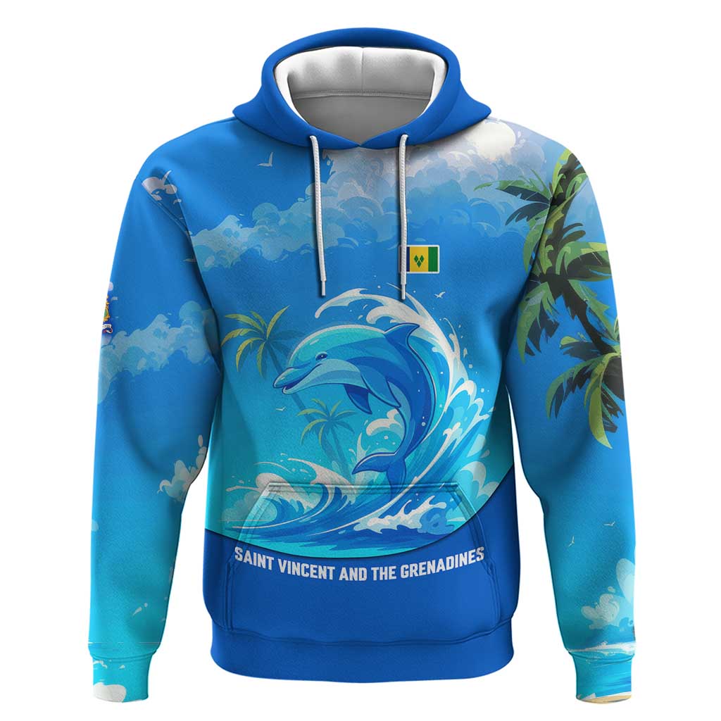Saint Vincent and the Grenadines Dolphin Hoodie with Ocean Wave and Tropical Island Design TS04
