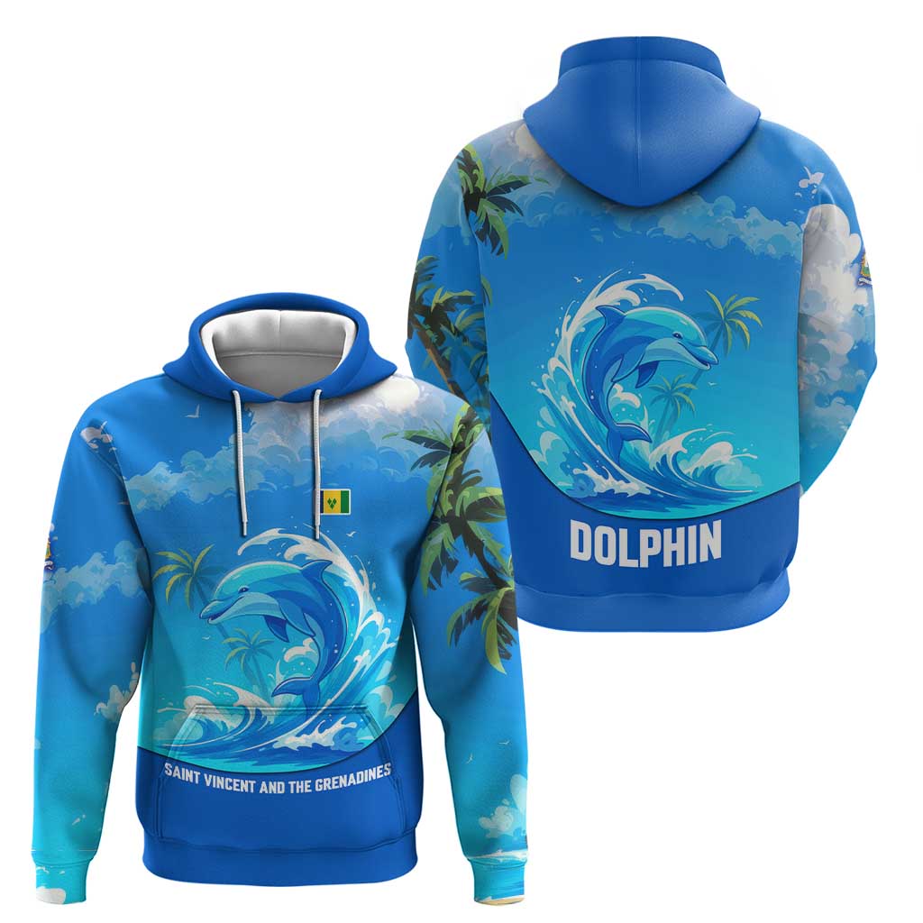 Saint Vincent and the Grenadines Dolphin Hoodie with Ocean Wave and Tropical Island Design TS04
