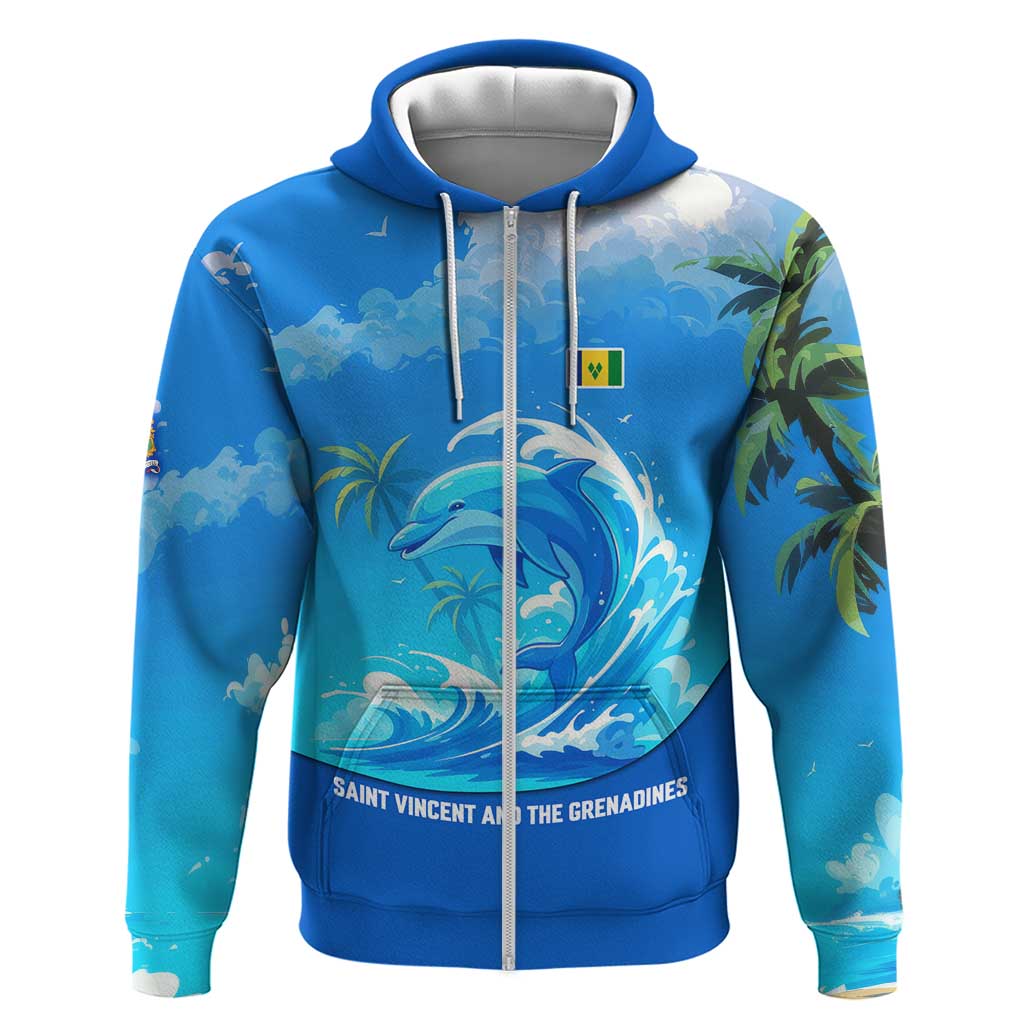 Saint Vincent and the Grenadines Dolphin Hoodie with Ocean Wave and Tropical Island Design TS04