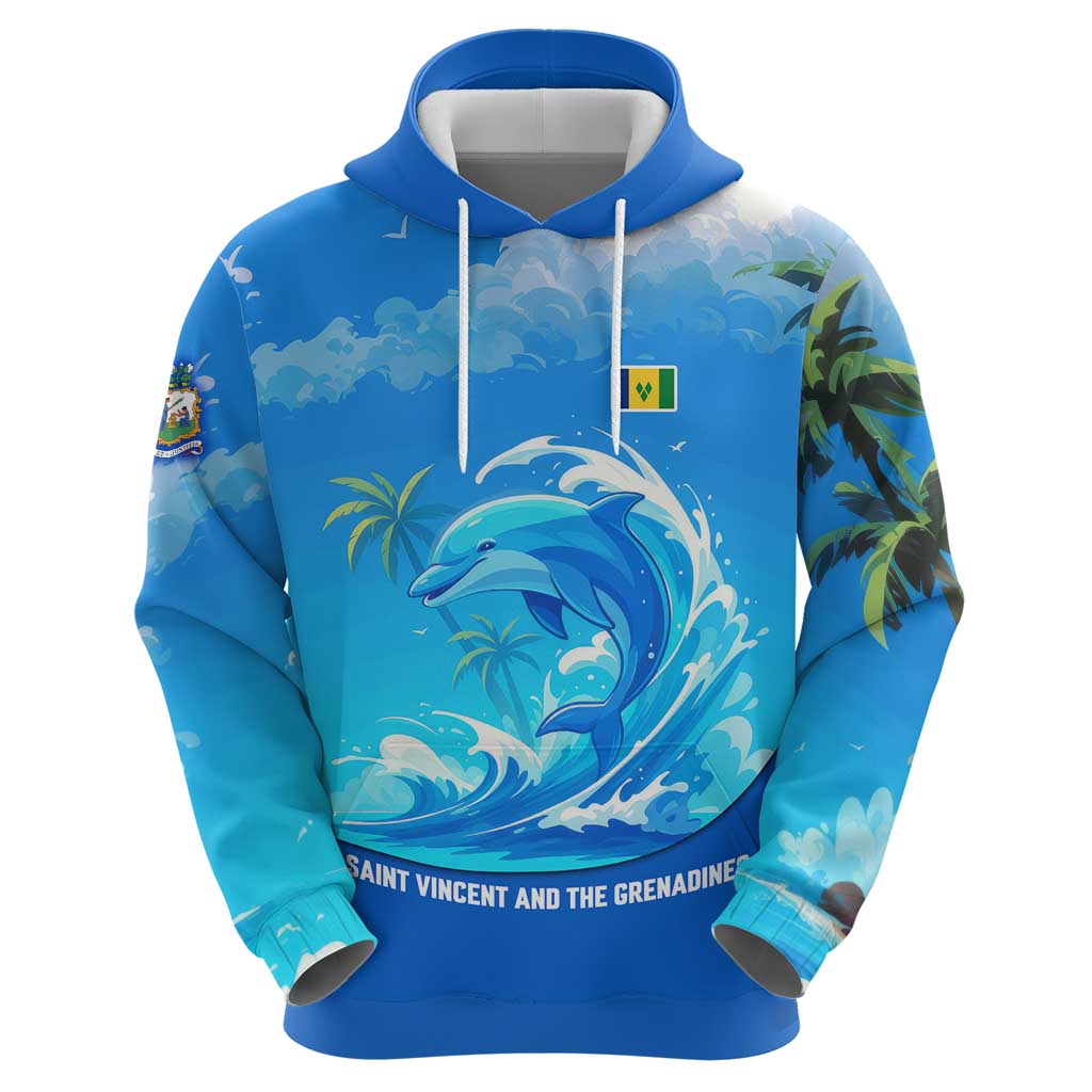 Saint Vincent and the Grenadines Dolphin Hoodie with Ocean Wave and Tropical Island Design TS04