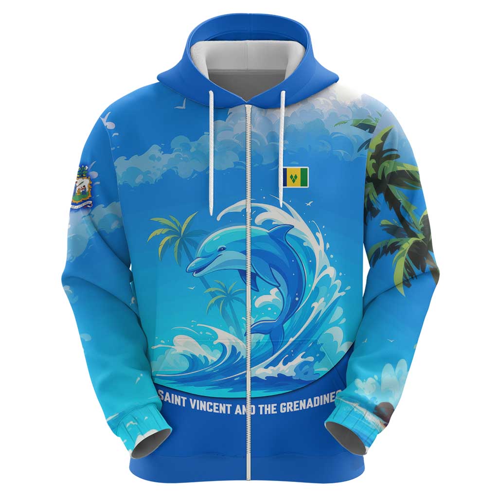 Saint Vincent and the Grenadines Dolphin Hoodie with Ocean Wave and Tropical Island Design TS04