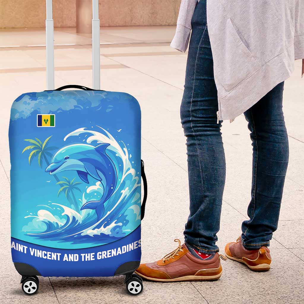 Saint Vincent and the Grenadines Dolphin Luggage Cover with Ocean Wave and Tropical Island Design TS04
