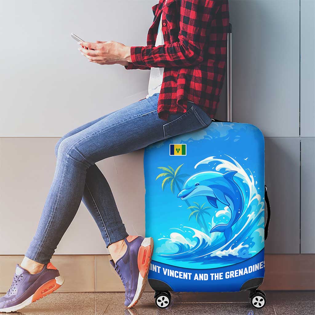 Saint Vincent and the Grenadines Dolphin Luggage Cover with Ocean Wave and Tropical Island Design TS04