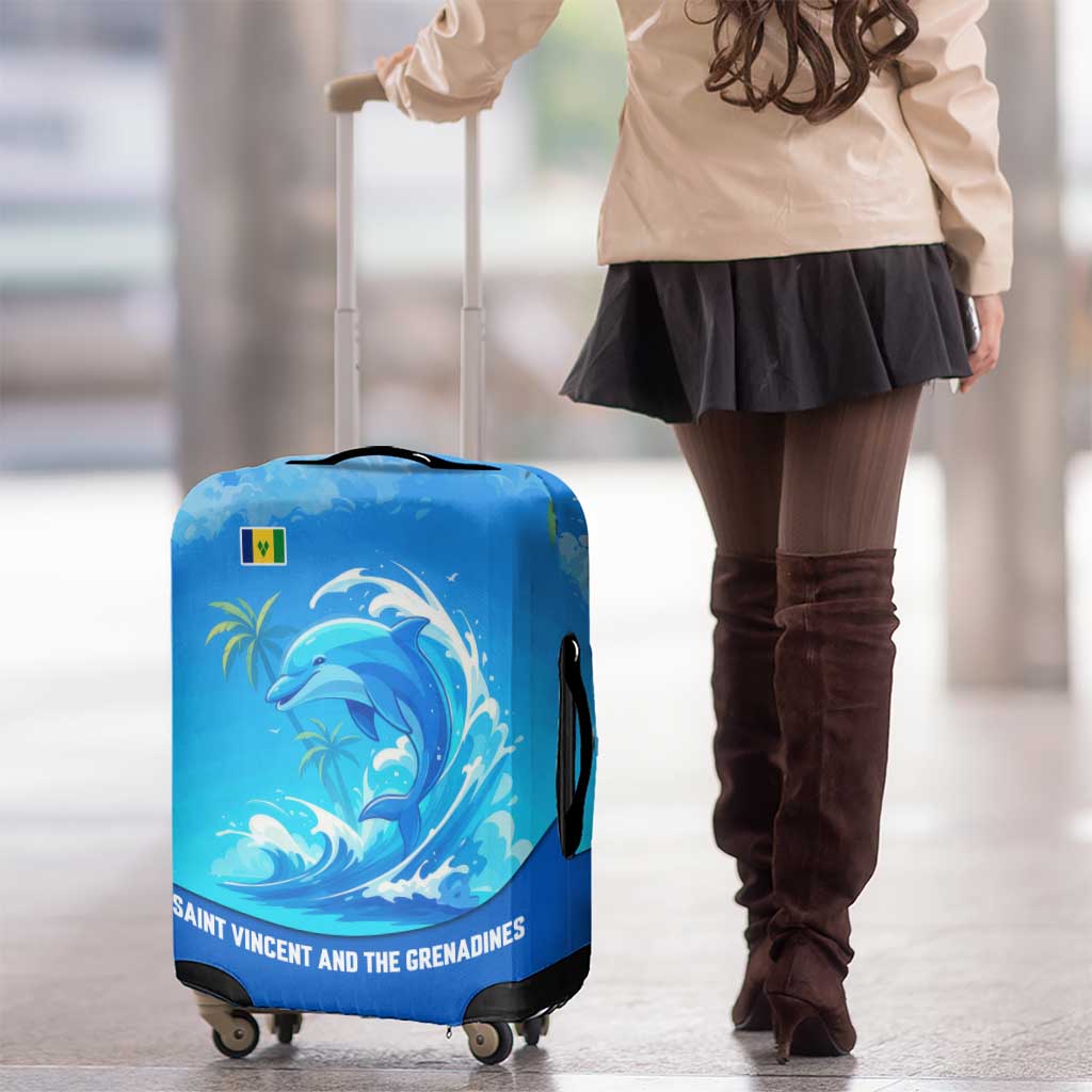 Saint Vincent and the Grenadines Dolphin Luggage Cover with Ocean Wave and Tropical Island Design TS04
