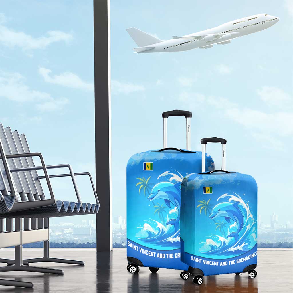 Saint Vincent and the Grenadines Dolphin Luggage Cover with Ocean Wave and Tropical Island Design TS04