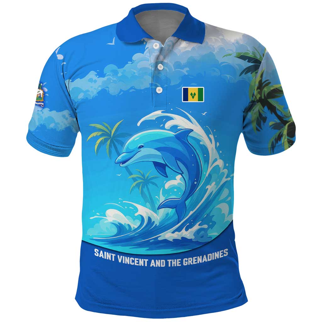 Saint Vincent and the Grenadines Dolphin Polo Shirt with Ocean Wave and Tropical Island Design TS04