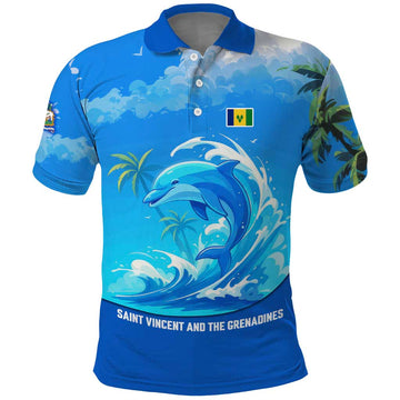 Saint Vincent and the Grenadines Dolphin Polo Shirt with Ocean Wave and Tropical Island Design TS04