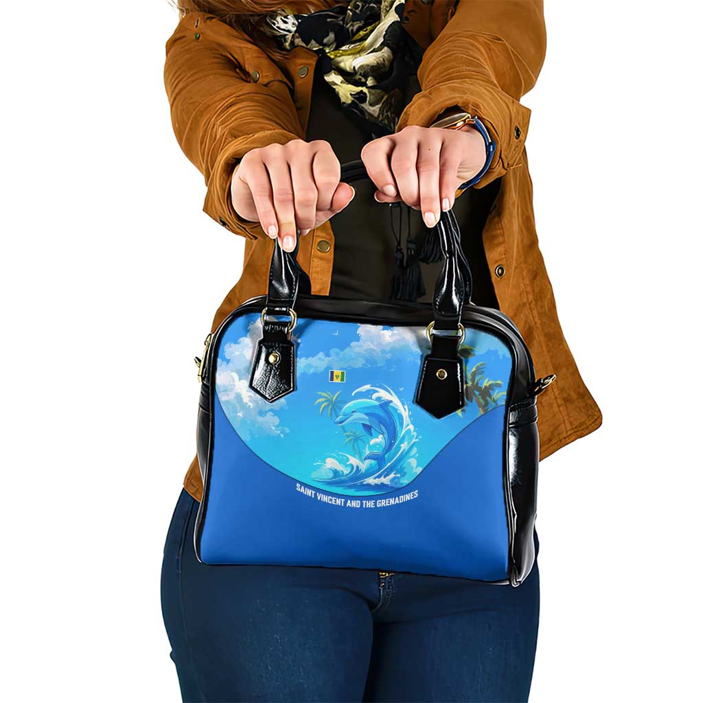 Saint Vincent and the Grenadines Dolphin Shoulder Handbag with Ocean Wave and Tropical Island Design TS04
