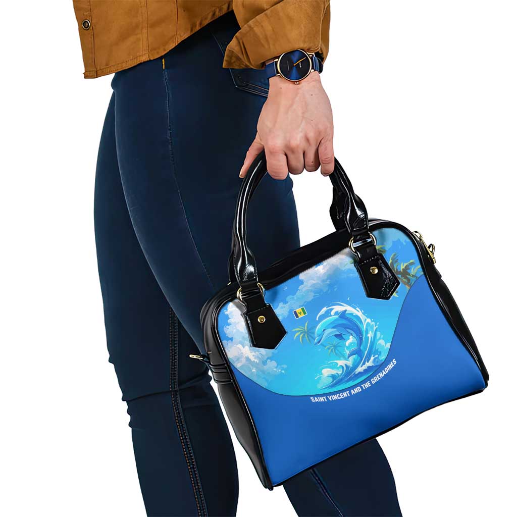 Saint Vincent and the Grenadines Dolphin Shoulder Handbag with Ocean Wave and Tropical Island Design TS04