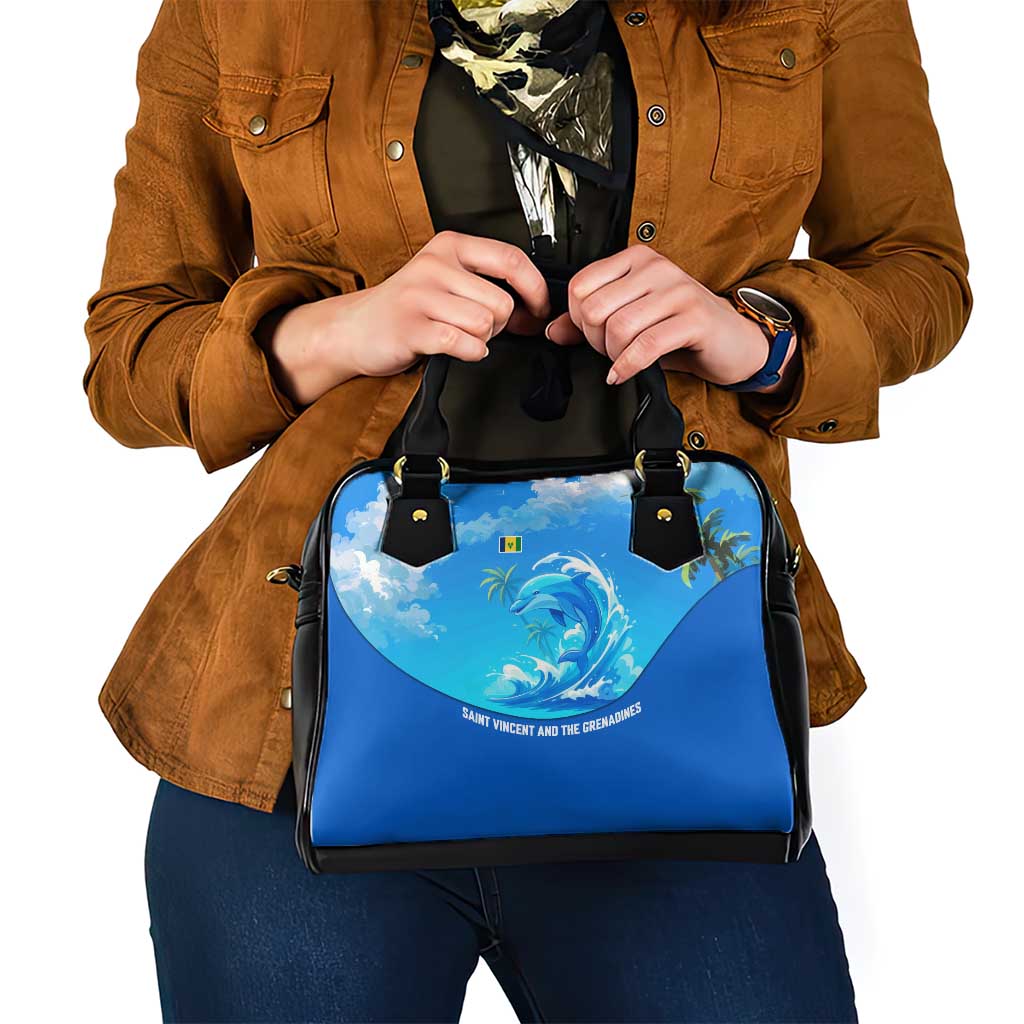 Saint Vincent and the Grenadines Dolphin Shoulder Handbag with Ocean Wave and Tropical Island Design TS04