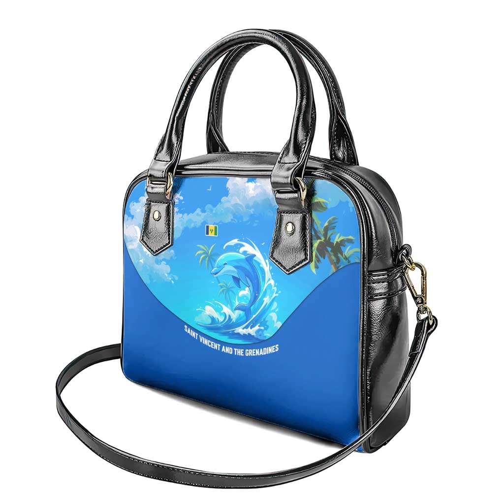 Saint Vincent and the Grenadines Dolphin Shoulder Handbag with Ocean Wave and Tropical Island Design TS04