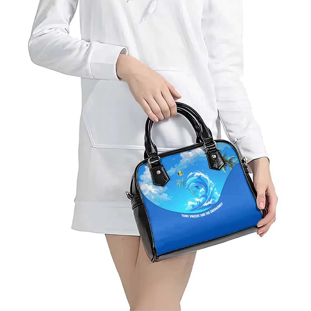 Saint Vincent and the Grenadines Dolphin Shoulder Handbag with Ocean Wave and Tropical Island Design TS04