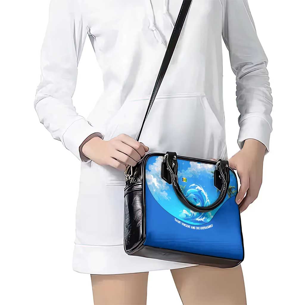 Saint Vincent and the Grenadines Dolphin Shoulder Handbag with Ocean Wave and Tropical Island Design TS04