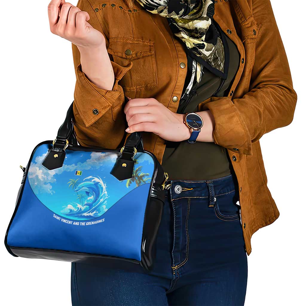 Saint Vincent and the Grenadines Dolphin Shoulder Handbag with Ocean Wave and Tropical Island Design TS04