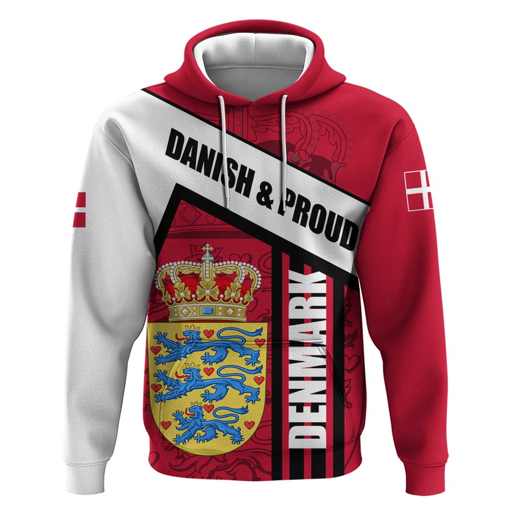 Denmark Hoodie Danish Coat of Arms, National Flag, Bold Scandinavian Heritage Design TS04
