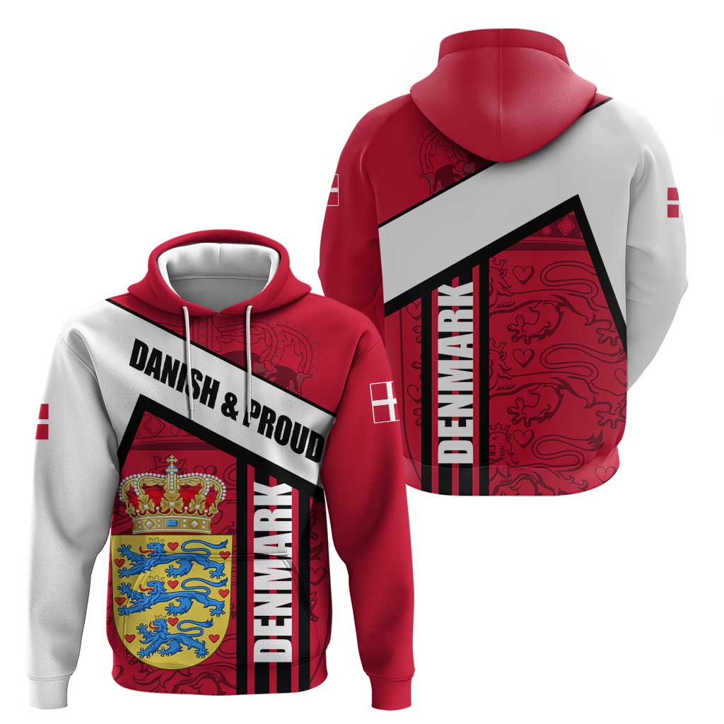 Denmark Hoodie Danish Coat of Arms, National Flag, Bold Scandinavian Heritage Design TS04