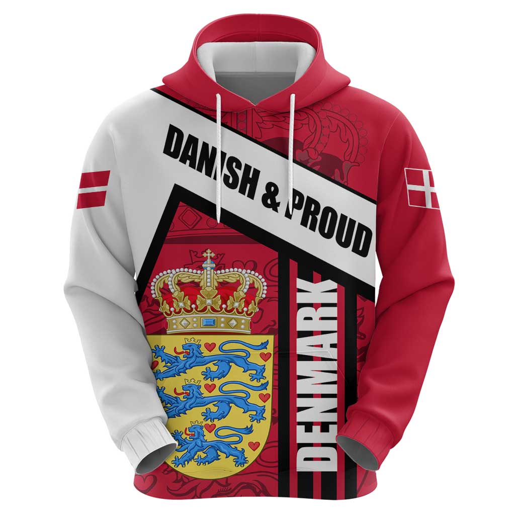 Denmark Hoodie Danish Coat of Arms, National Flag, Bold Scandinavian Heritage Design TS04
