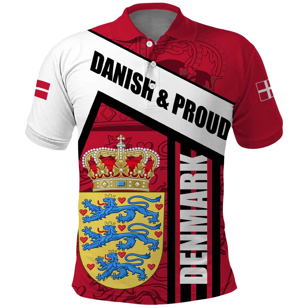 Denmark Polo Shirt Danish Coat of Arms, National Flag, Bold Scandinavian Heritage Design TS04