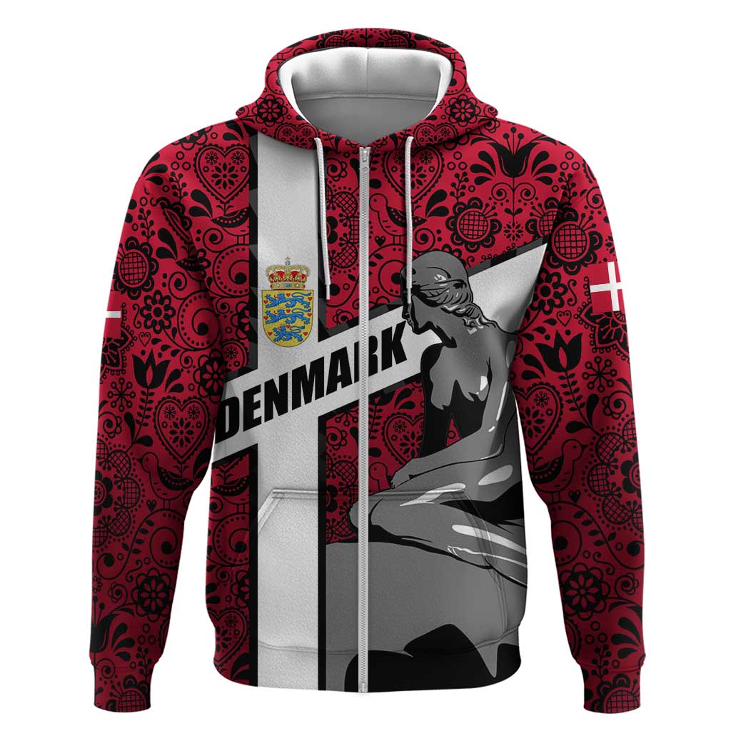 Denmark Hoodie with The Little Mermaid Statue, Danish Folk Patterns, National Heritage Pride TS04