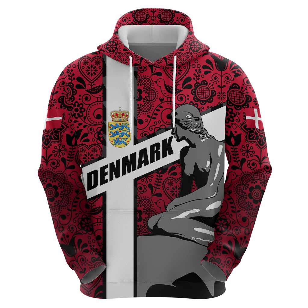 Denmark Hoodie with The Little Mermaid Statue, Danish Folk Patterns, National Heritage Pride TS04