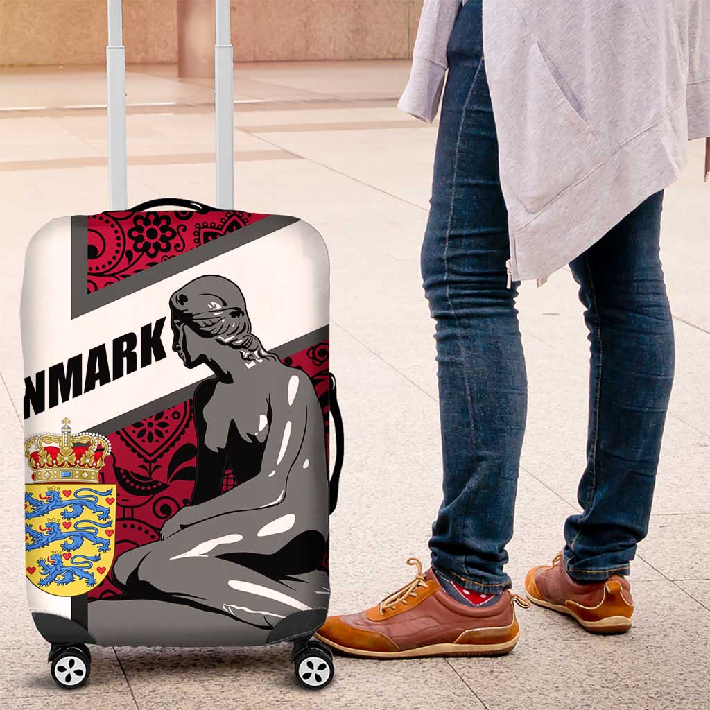 Denmark Luggage Cover with The Little Mermaid Statue, Danish Folk Patterns, National Heritage Pride TS04