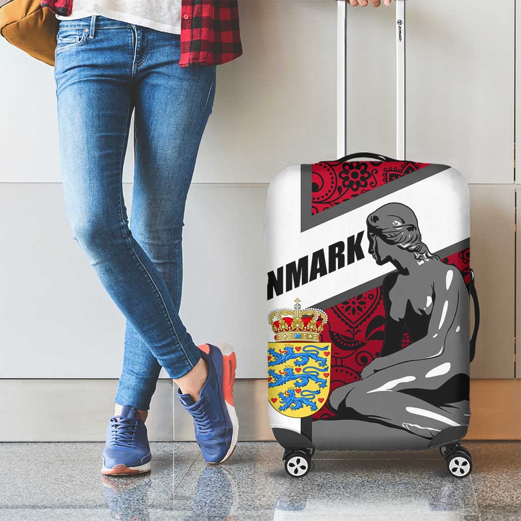 Denmark Luggage Cover with The Little Mermaid Statue, Danish Folk Patterns, National Heritage Pride TS04