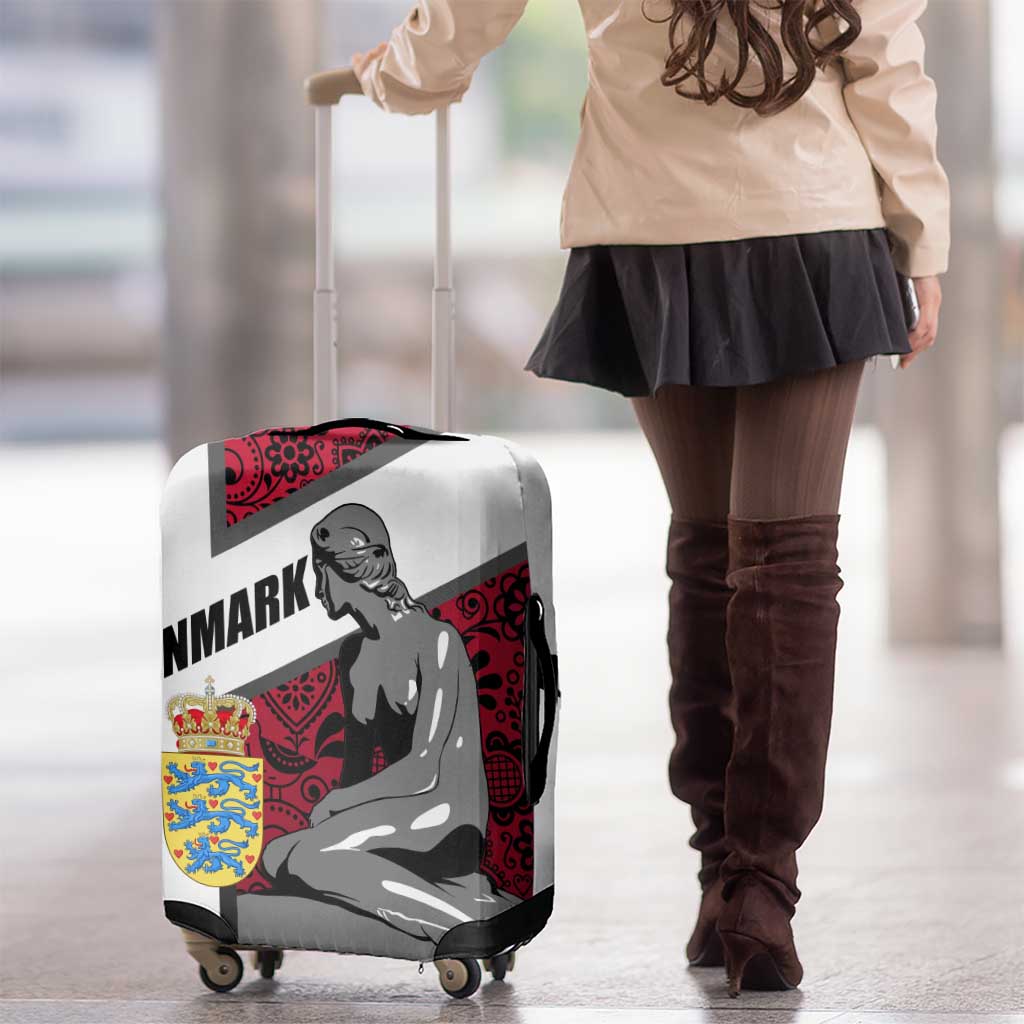 Denmark Luggage Cover with The Little Mermaid Statue, Danish Folk Patterns, National Heritage Pride TS04