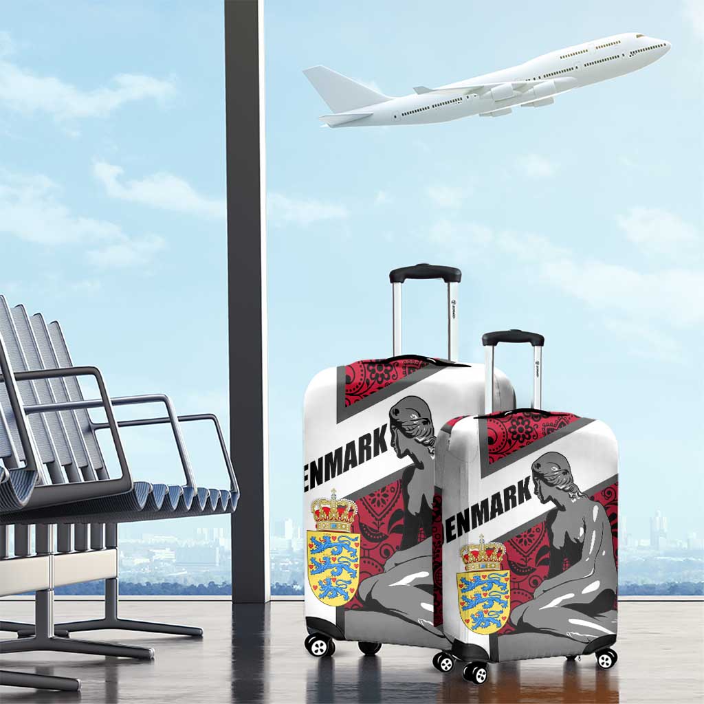 Denmark Luggage Cover with The Little Mermaid Statue, Danish Folk Patterns, National Heritage Pride TS04