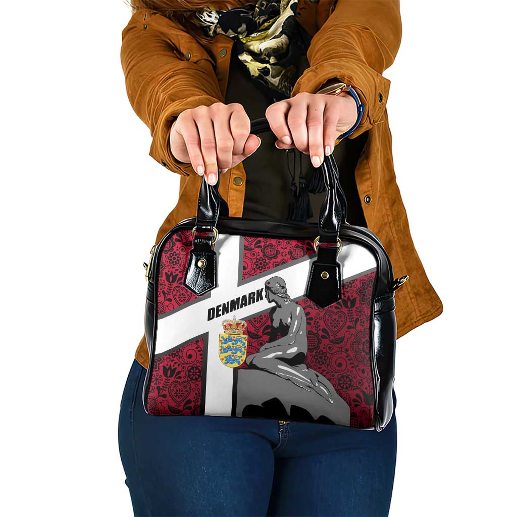 Denmark Shoulder Handbag with The Little Mermaid Statue, Danish Folk Patterns, National Heritage Pride TS04