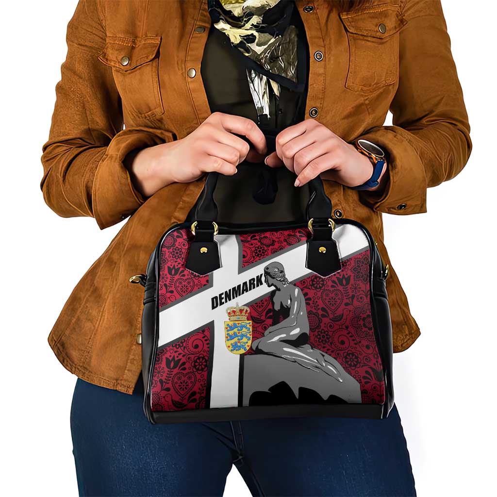 Denmark Shoulder Handbag with The Little Mermaid Statue, Danish Folk Patterns, National Heritage Pride TS04