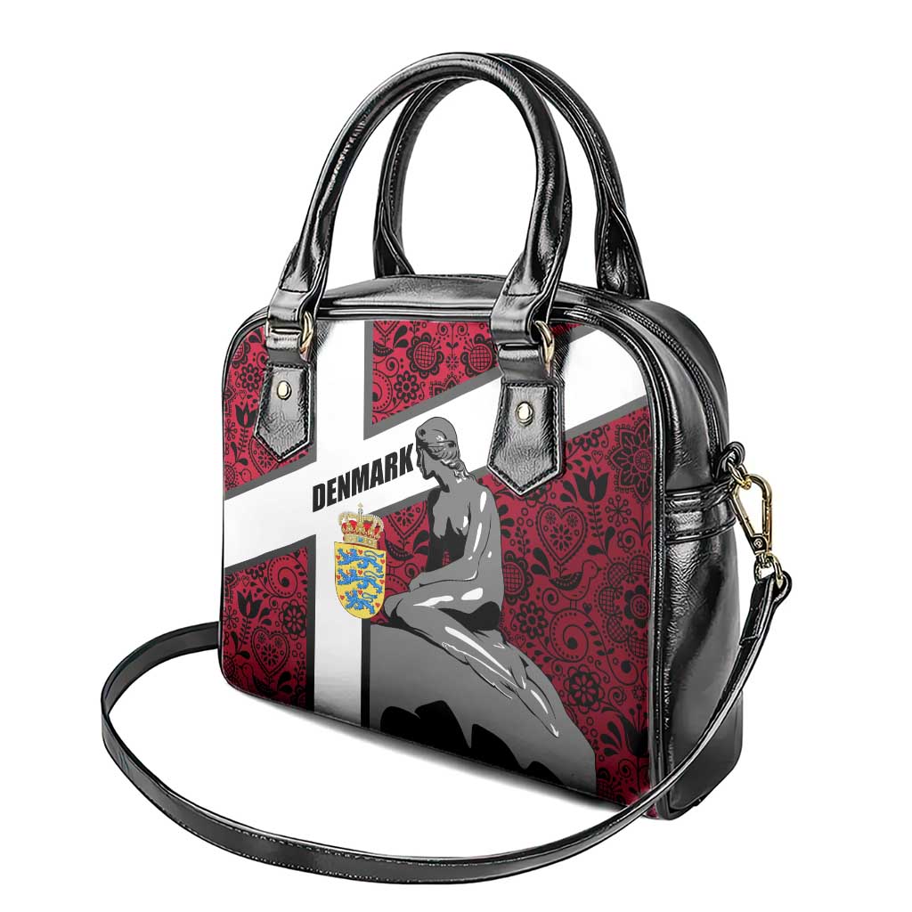 Denmark Shoulder Handbag with The Little Mermaid Statue, Danish Folk Patterns, National Heritage Pride TS04