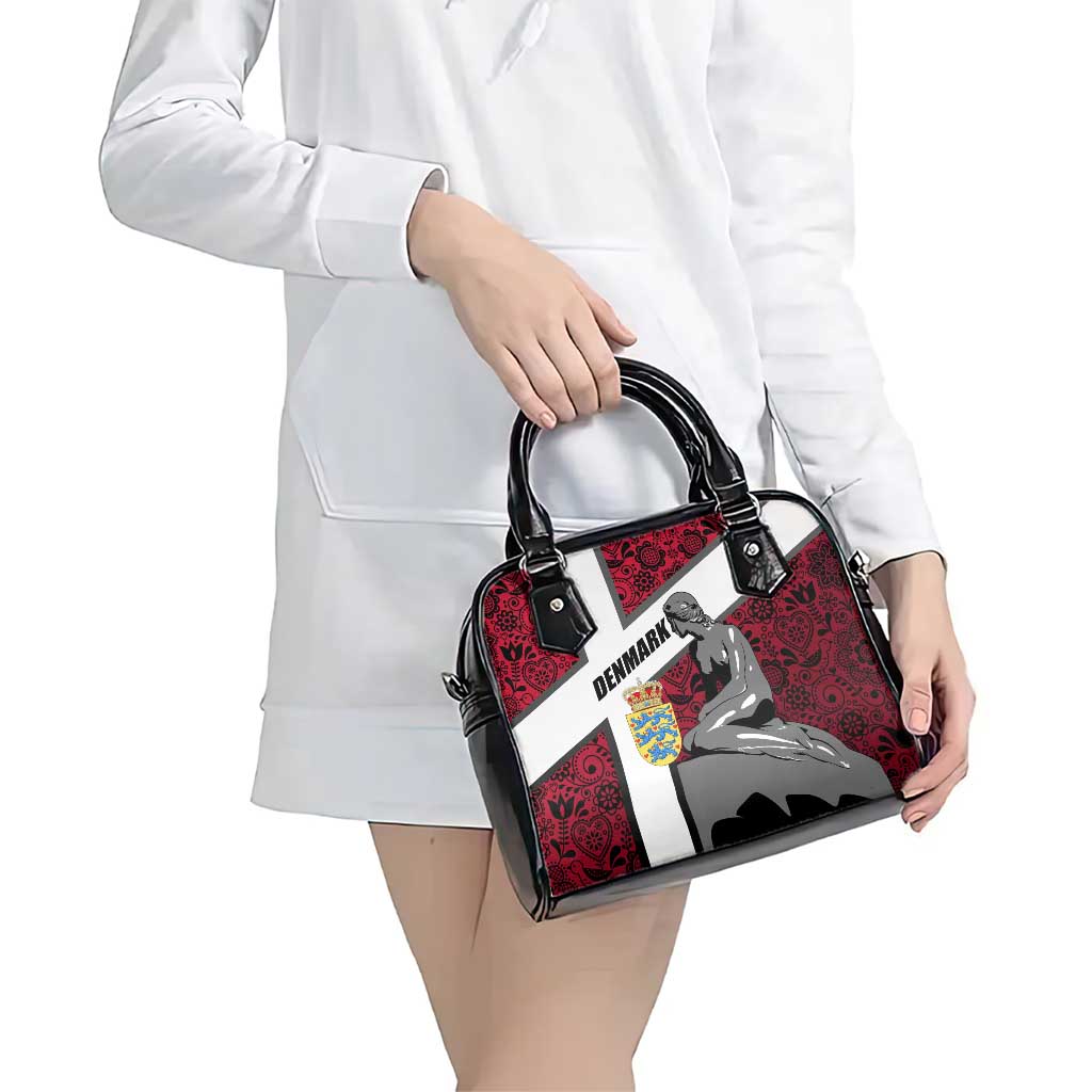Denmark Shoulder Handbag with The Little Mermaid Statue, Danish Folk Patterns, National Heritage Pride TS04