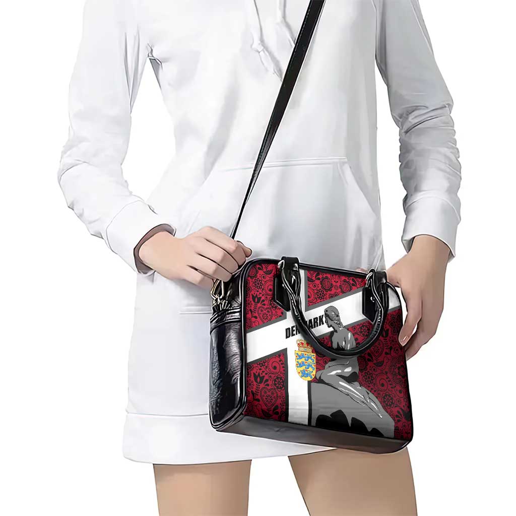 Denmark Shoulder Handbag with The Little Mermaid Statue, Danish Folk Patterns, National Heritage Pride TS04