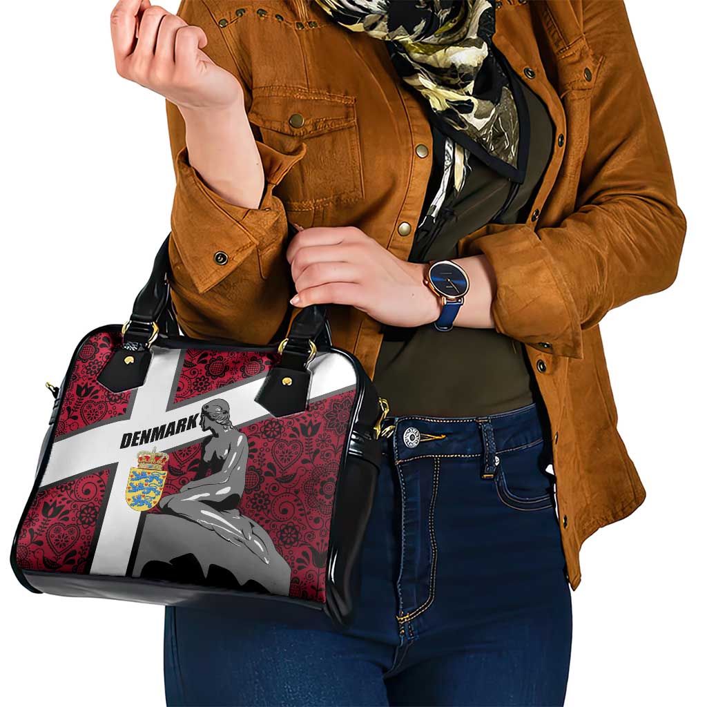 Denmark Shoulder Handbag with The Little Mermaid Statue, Danish Folk Patterns, National Heritage Pride TS04