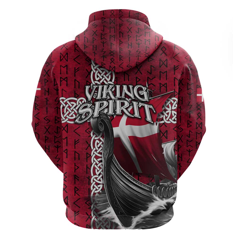 Denmark Viking Longship Hoodie Norse Rune & Celtic Cross Danish Flag TS04