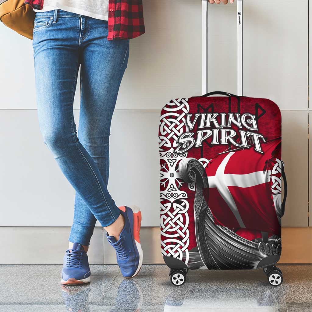 Denmark Viking Longship Luggage Cover Norse Rune & Celtic Cross Danish Flag TS04