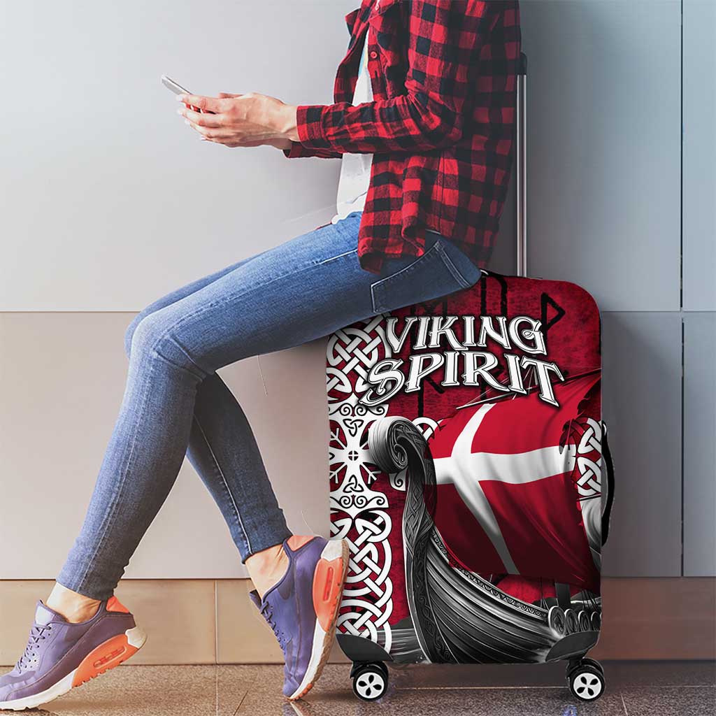 Denmark Viking Longship Luggage Cover Norse Rune & Celtic Cross Danish Flag TS04
