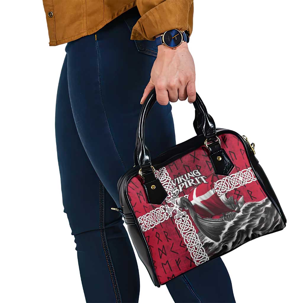 Denmark Viking Longship Shoulder Handbag Norse Rune & Celtic Cross Danish Flag TS04