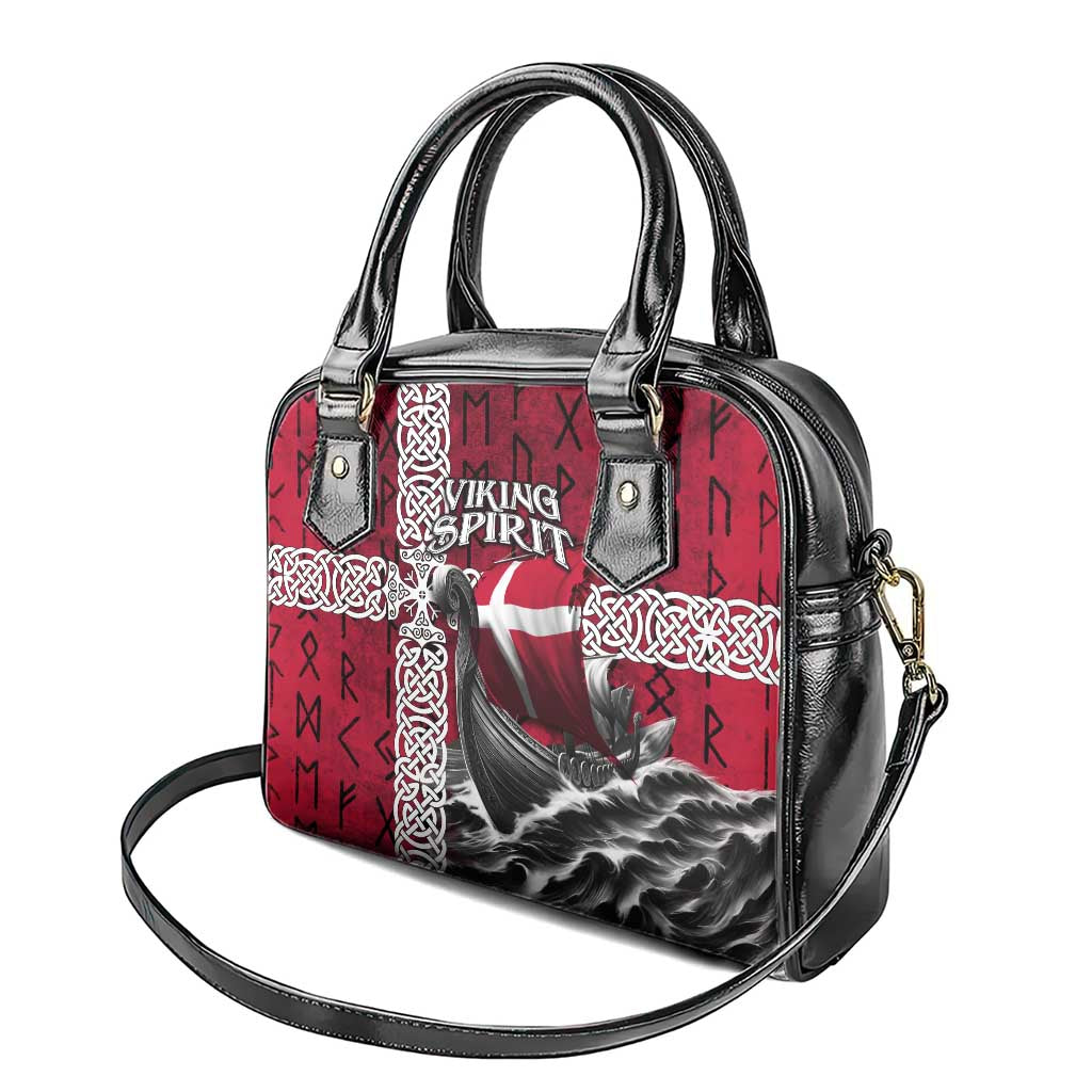 Denmark Viking Longship Shoulder Handbag Norse Rune & Celtic Cross Danish Flag TS04