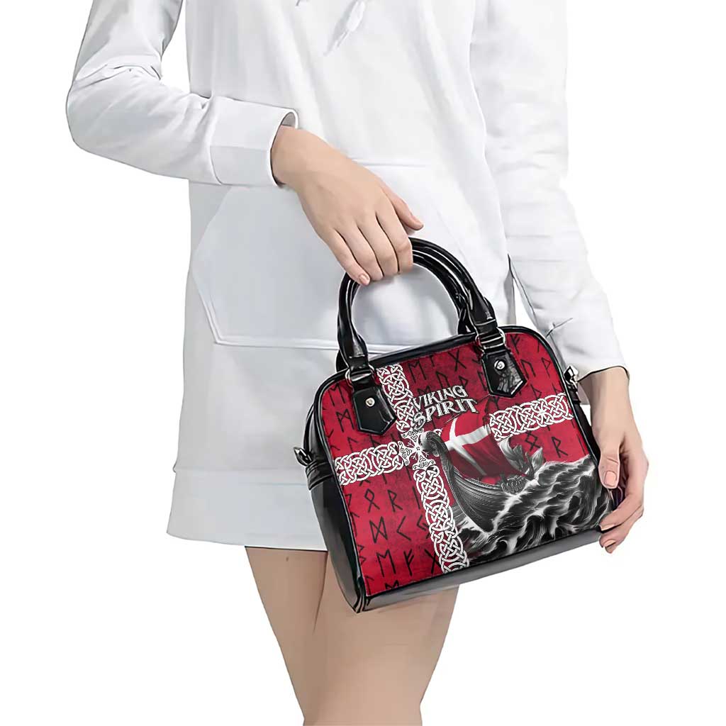 Denmark Viking Longship Shoulder Handbag Norse Rune & Celtic Cross Danish Flag TS04