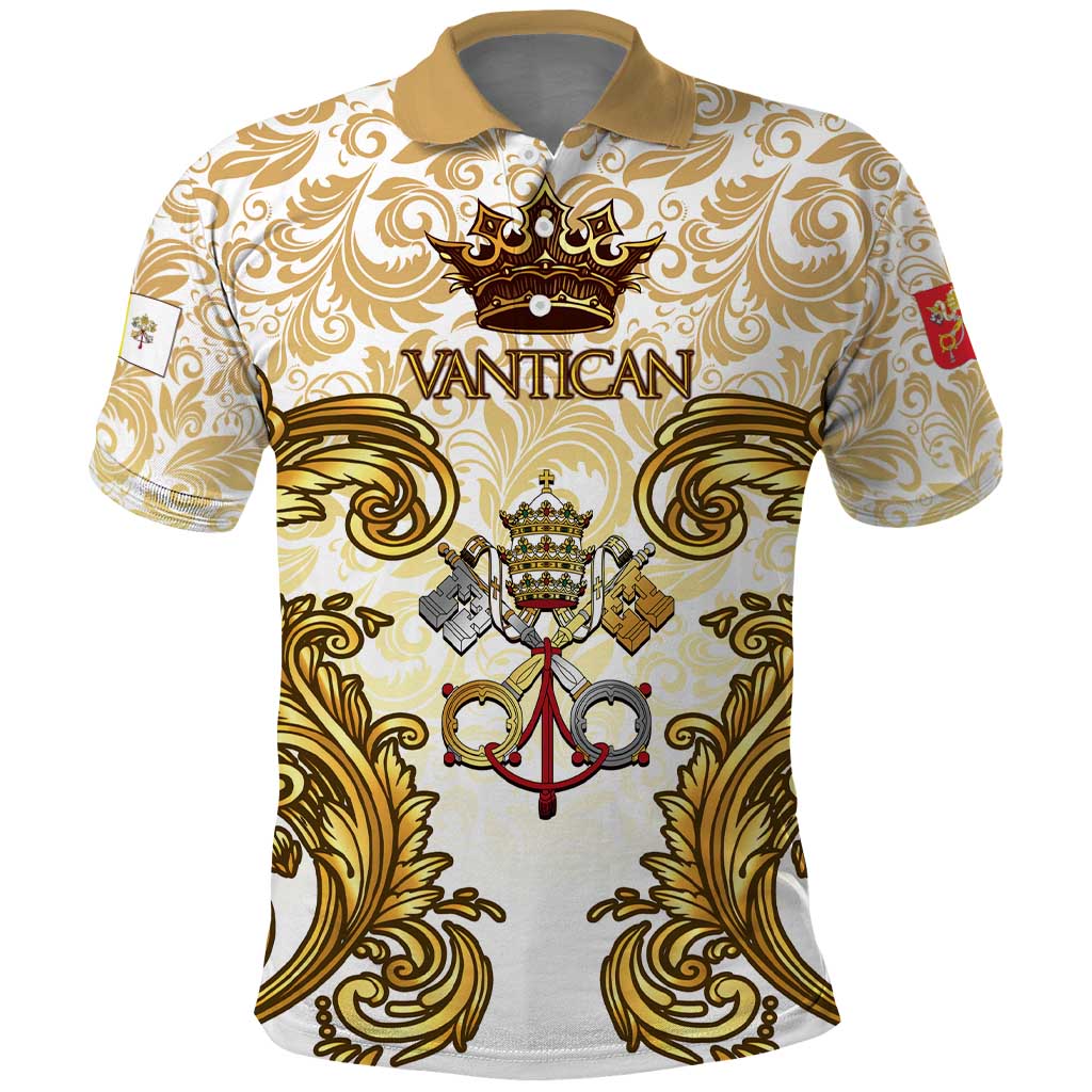 Vatican Gold Baroque Polo Shirt Papal Crown & Keys Vintage Catholic TS04