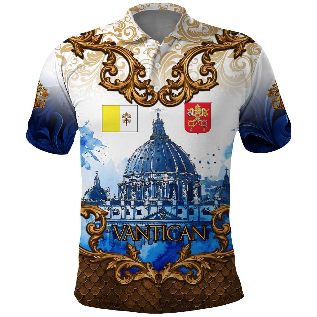 Vatican Baroque Polo Shirt St. Peters Basilica & Catholic Flag Gold Ornate TS04