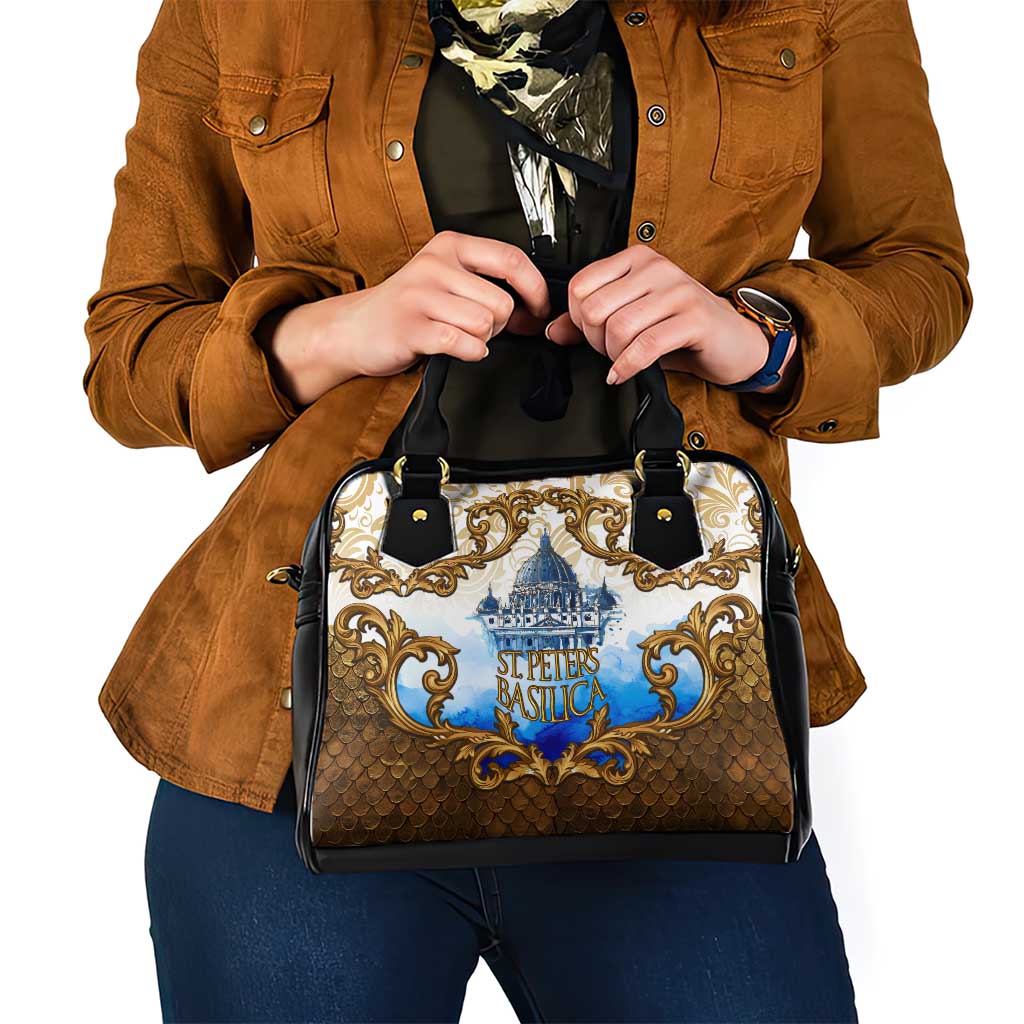 Vatican Baroque Shoulder Handbag St. Peters Basilica & Catholic Flag Gold Ornate TS04