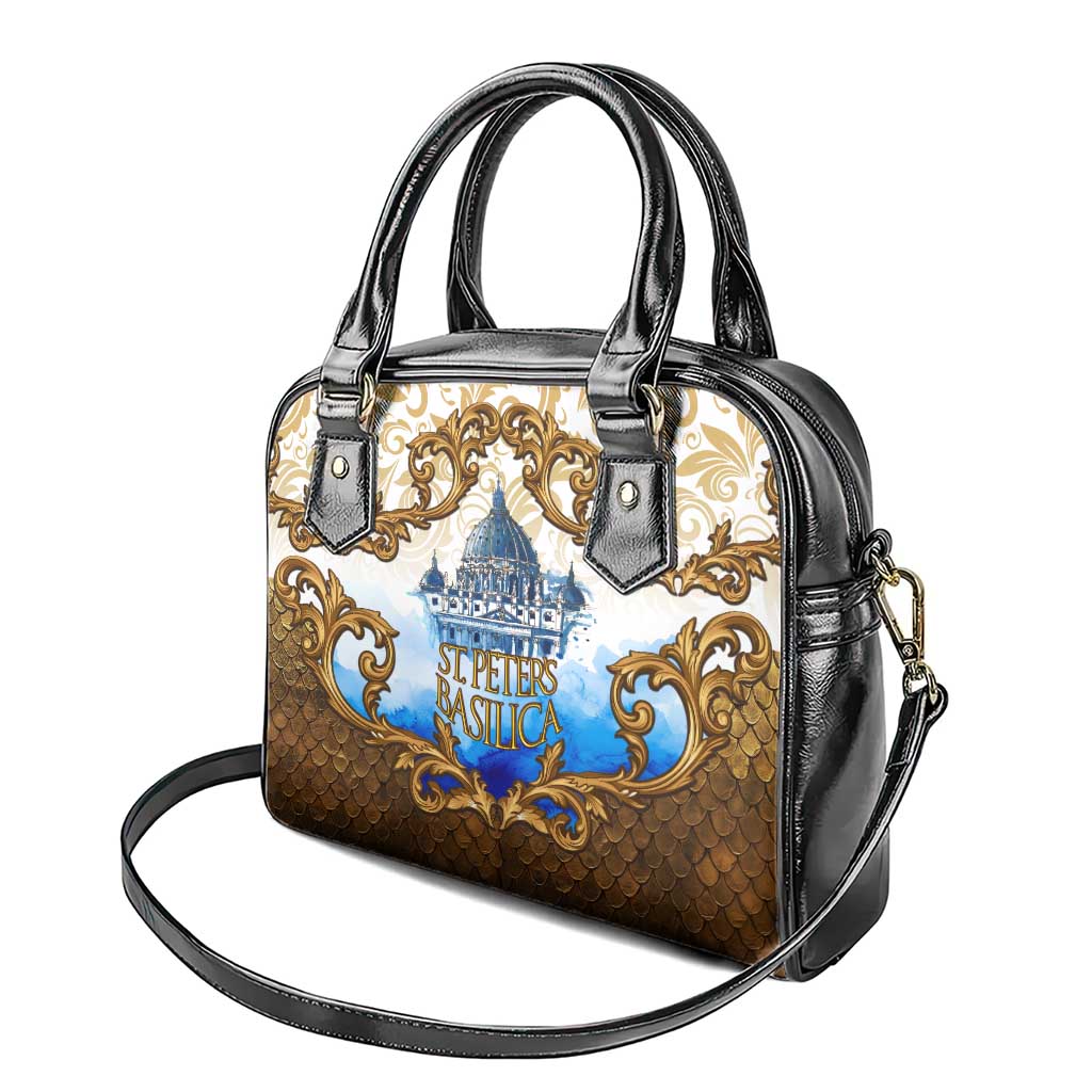 Vatican Baroque Shoulder Handbag St. Peters Basilica & Catholic Flag Gold Ornate TS04