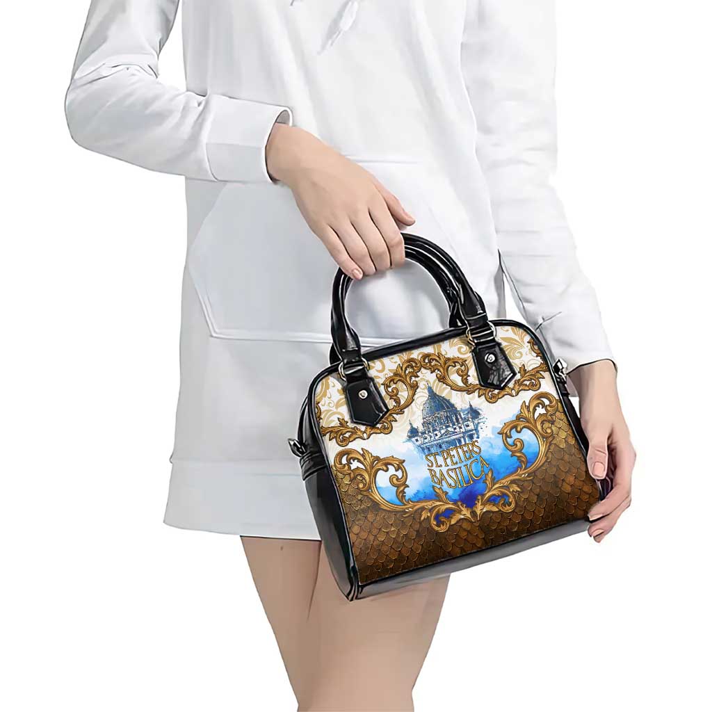 Vatican Baroque Shoulder Handbag St. Peters Basilica & Catholic Flag Gold Ornate TS04