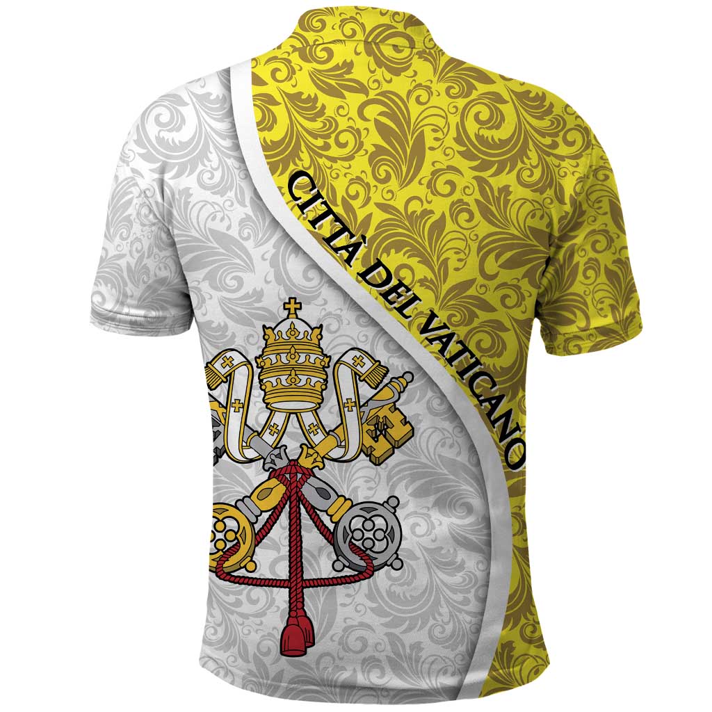 Vatican City Polo Shirt Papal Keys & Tiara Emblem with Gold Baroque Pattern TS04