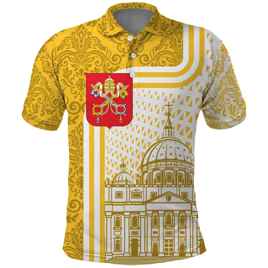 Vatican City Polo Shirt St. Peters Basilica & Papal Emblem Gold Ornate Architecture TS04