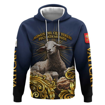 Agnus Dei Lamb of God Hoodie Latin Catholic Art with Gold Baroque Accents TS04