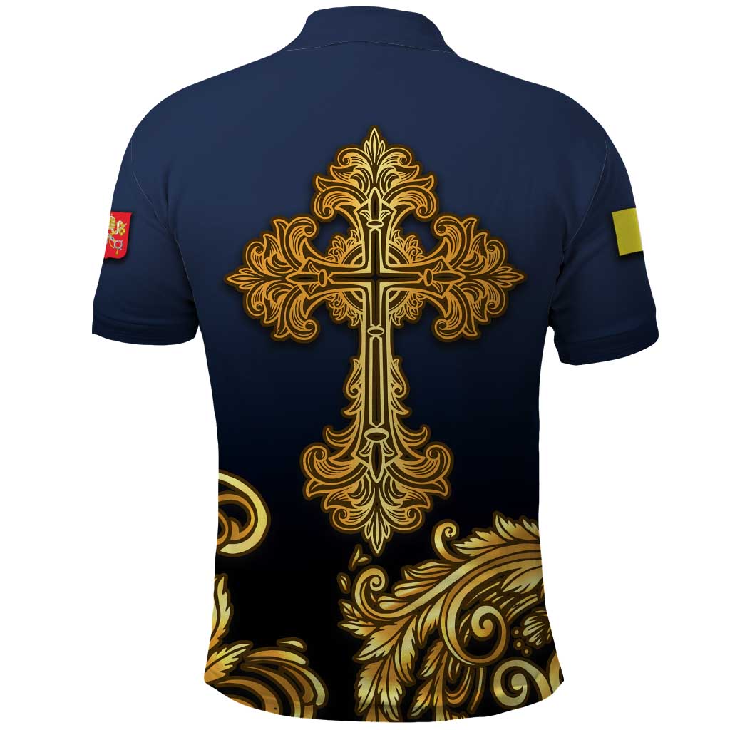 Agnus Dei Lamb of God Polo Shirt Latin Catholic Art with Gold Baroque Accents TS04
